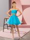 Baby Blue Tulle Zipper Sweetheart Sleeveless Mini Length Dress for Prom Beading and Ruching