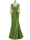 Floor Length Zipper Mother Of The Bride Dress Olive Green for Prom and Military Ball and Sweet 16 with Lace and Appliques and Hand Made Flower