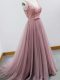 Popular Pink Sleeveless Tulle Brush Train Zipper Quinceanera Court Dresses for Prom and Party and Wedding Party