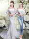 Two Pieces 3 4 Length Sleeve White Wedding Dress Brush Train Lace Up