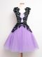 Sleeveless Tulle Knee Length Lace Up Bridesmaids Dress in Lavender with Lace