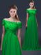 Attractive Floor Length Green Mother Of The Bride Dress Chiffon Short Sleeves Appliques