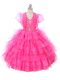 Elegant Hot Pink Lace Up Kids Pageant Dress Beading and Ruffled Layers Sleeveless Floor Length