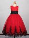Latest Tulle Bateau Sleeveless Lace Up Appliques Little Girls Pageant Dress Wholesale in Red