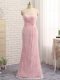Eye-catching Baby Pink Lace Zipper Mother Dresses Sleeveless Floor Length Beading and Lace and Appliques