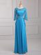 Glittering Beading and Lace and Belt Mother Dresses Baby Blue Zipper 3 4 Length Sleeve Floor Length
