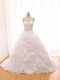 Pretty Sweetheart Sleeveless Tulle Wedding Gowns Beading and Ruffles Brush Train Lace Up