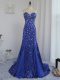 Royal Blue Zipper Sweetheart Beading and Sequins Evening Dresses Tulle and Sequined Sleeveless Brush Train