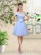 Gorgeous Cap Sleeves Tulle Knee Length Lace Up Vestidos de Damas in Lavender with Lace and Belt