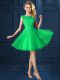Elegant Green Tulle Lace Up Bateau Cap Sleeves Knee Length Bridesmaids Dress Lace and Appliques