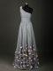 Fancy Grey A-line One Shoulder Sleeveless Chiffon Floor Length Backless Pleated and Belt and Hand Made Flower Prom Party Dress