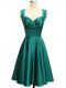 Pretty Teal Taffeta Lace Up Straps Sleeveless Knee Length Wedding Guest Dresses Ruching