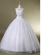 White Ball Gowns Sweetheart Sleeveless Tulle Floor Length Lace Up Beading Wedding Dresses