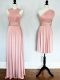 Cute Halter Top Sleeveless Lace Up Bridesmaid Gown Pink Chiffon