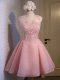 Sumptuous Pink Ball Gowns Lace Vestidos de Damas Lace Up Organza Sleeveless Mini Length