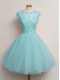 Glorious Tulle Cap Sleeves Knee Length Bridesmaid Gown and Lace