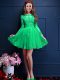 Designer A-line Bridesmaid Dresses Apple Green Scalloped Chiffon 3 4 Length Sleeve Mini Length Lace Up