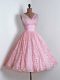 Lace V-neck Sleeveless Lace Up Lace Quinceanera Court of Honor Dress in Baby Pink