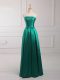 Exquisite Dark Green Empire Satin Strapless Sleeveless Belt Floor Length Lace Up Damas Dress