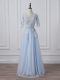 Simple Lace Up Mother Of The Bride Dress Light Blue for Prom and Party and Sweet 16 with Beading and Lace and Appliques