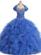 Popular Ball Gowns 15 Quinceanera Dress Blue Strapless Organza Sleeveless Floor Length Lace Up
