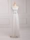 Best Floor Length White Bridesmaid Gown Tulle and Lace Sleeveless Belt