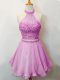 Sleeveless Organza Knee Length Lace Up Bridesmaid Dress in Lilac with Beading