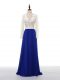V-neck Long Sleeves Zipper Mother Of The Bride Dress Blue And White Chiffon