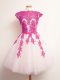 Modest Tulle Scalloped Sleeveless Lace Up Appliques Bridesmaid Gown in Multi-color