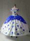 Exquisite Blue And White Lace Up 15 Quinceanera Dress Embroidery and Ruffles Cap Sleeves Floor Length