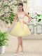 Light Yellow Lace Up Bridesmaid Dress Lace and Belt Sleeveless Knee Length