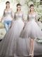 Wonderful White 3 4 Length Sleeve Lace Zipper Bridal Gown