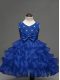 Amazing Sleeveless Zipper Knee Length Lace and Ruffled Layers and Bowknot Flower Girl Dresses