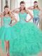 Sexy Turquoise Sweetheart Neckline Beading and Ruffled Layers Quinceanera Gowns Sleeveless Lace Up
