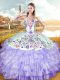 Lavender Sweetheart Lace Up Embroidery and Ruffled Layers Quinceanera Gown Sleeveless