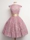 Lace High-neck Cap Sleeves Lace Up Belt Quinceanera Court of Honor Dress in Peach