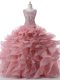 Sleeveless Floor Length Beading and Ruffles Zipper Sweet 16 Quinceanera Dress with Pink