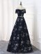 Wonderful Multi-color Empire Printed Off The Shoulder Sleeveless Beading and Belt Floor Length Lace Up Evening Dress