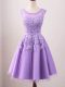 Custom Designed Knee Length Lace Up Bridesmaids Dress Lavender for Prom and Party and Wedding Party with Lace