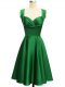 Dark Green Empire Straps Sleeveless Taffeta Knee Length Lace Up Ruching Bridesmaid Dress