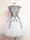 Custom Design Sleeveless Tulle Mini Length Lace Up Bridesmaid Dress in White with Appliques