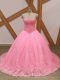 Rose Pink Sweetheart Neckline Beading and Lace Ball Gown Prom Dress Sleeveless Lace Up