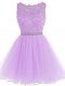 Charming Lavender A-line Tulle Scoop Sleeveless Beading and Lace and Appliques Mini Length Zipper Custom Made