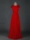 Custom Designed Empire Mother Of The Bride Dress Red Scoop Chiffon Cap Sleeves Floor Length Zipper