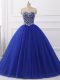Royal Blue Ball Gowns Tulle Sweetheart Sleeveless Beading Floor Length Lace Up 15 Quinceanera Dress