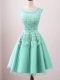 Romantic Knee Length Lace Up Damas Dress Turquoise for Prom and Party and Wedding Party with Lace