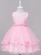 Latest Baby Pink Tulle Zipper Little Girl Pageant Gowns Sleeveless Knee Length Lace