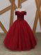 Comfortable Wine Red Sleeveless Tulle Lace Up for Prom and Military Ball and Sweet 16 and Quinceanera