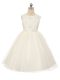 Amazing Sleeveless Tulle Knee Length Lace Up Girls Pageant Dresses in White with Beading