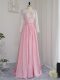 Elegant Baby Pink Chiffon Zipper V-neck Long Sleeves Floor Length Junior Homecoming Dress Beading
